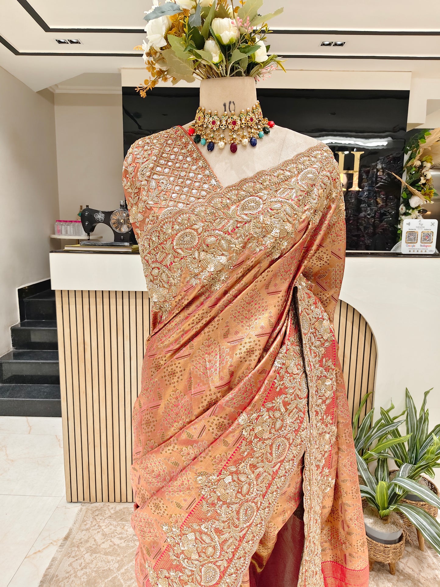 Red Tissue Designer Saree
