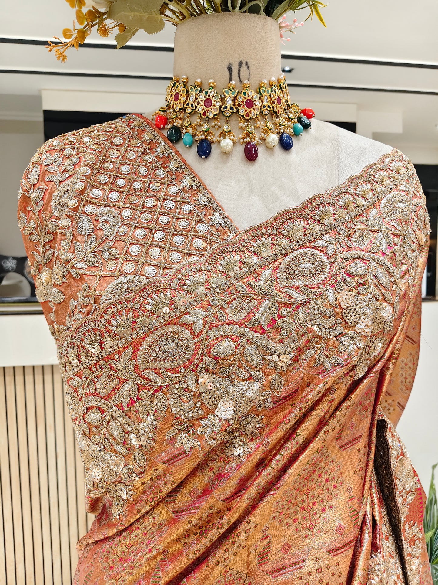 Red Tissue Designer Saree