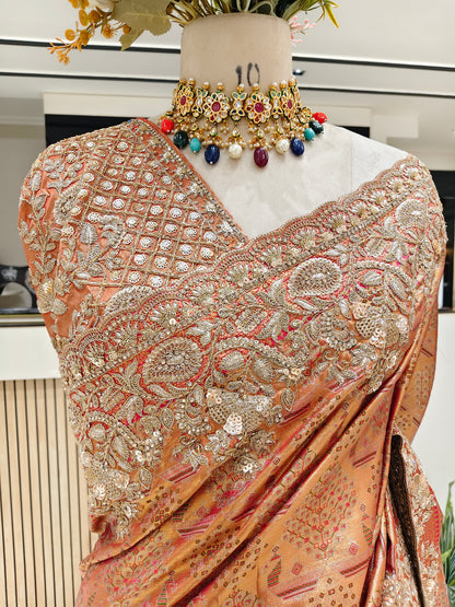 Red Tissue Designer Saree