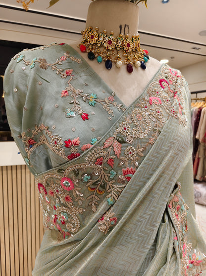 Sea Green Tissue Designer Saree