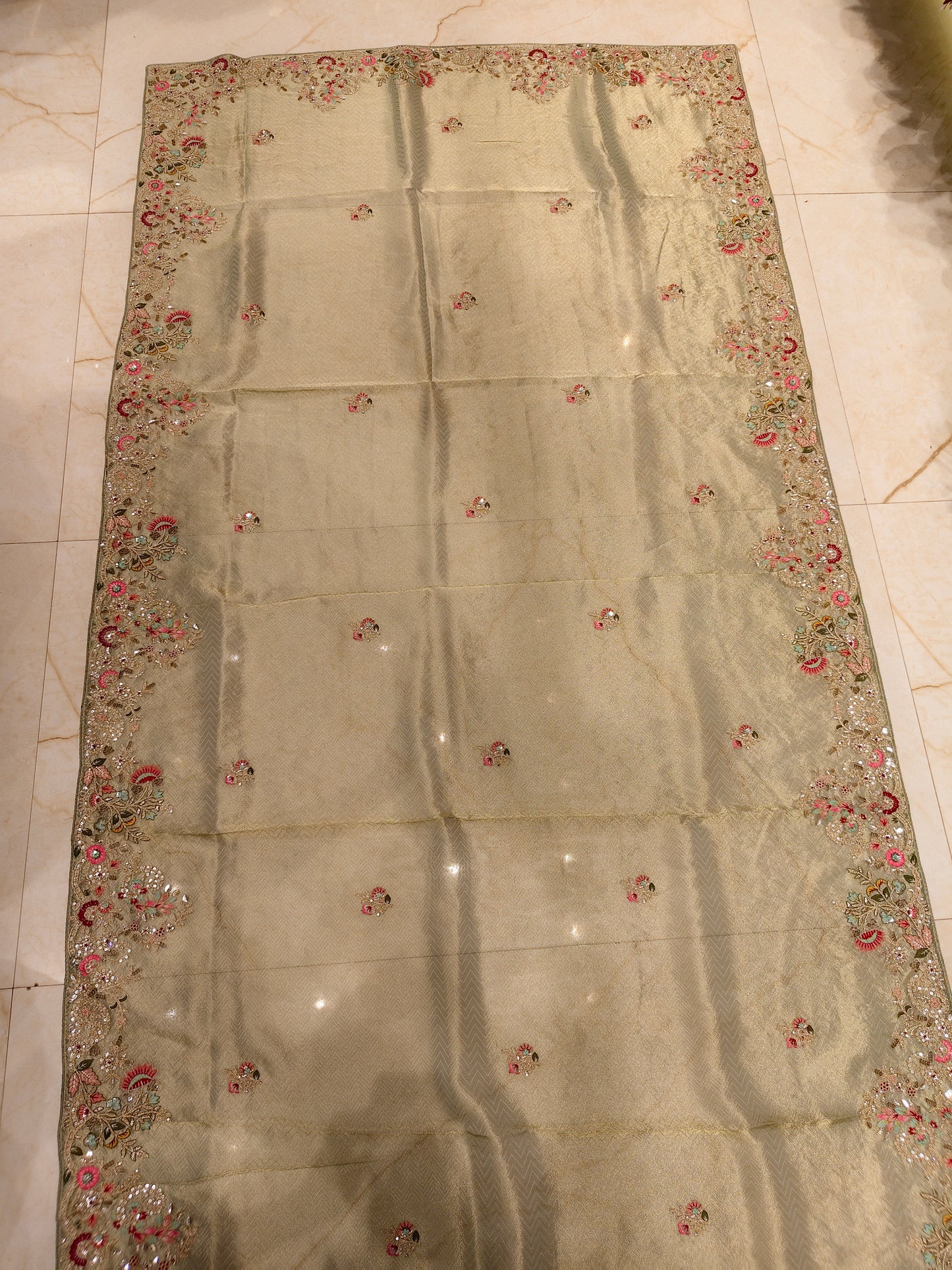 Sea Green Tissue Designer Saree