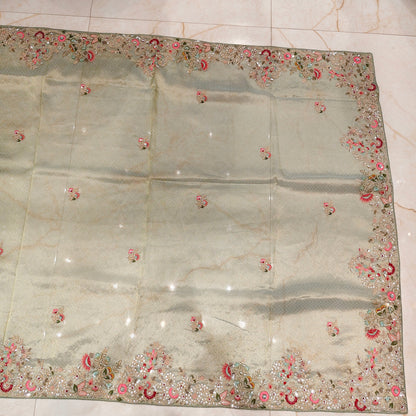 Sea Green Tissue Designer Saree