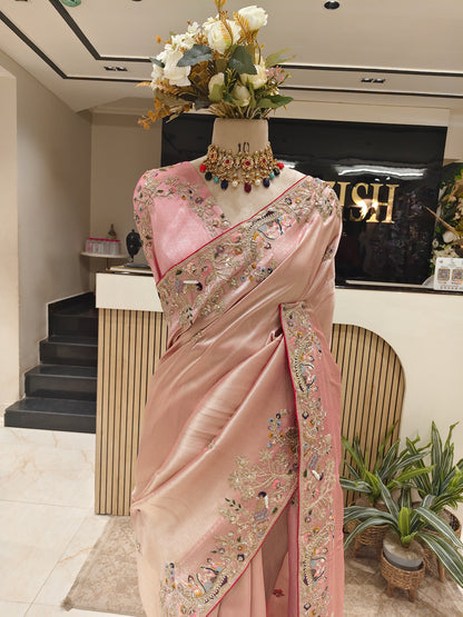 Baby Pink Tissue Designer Saree