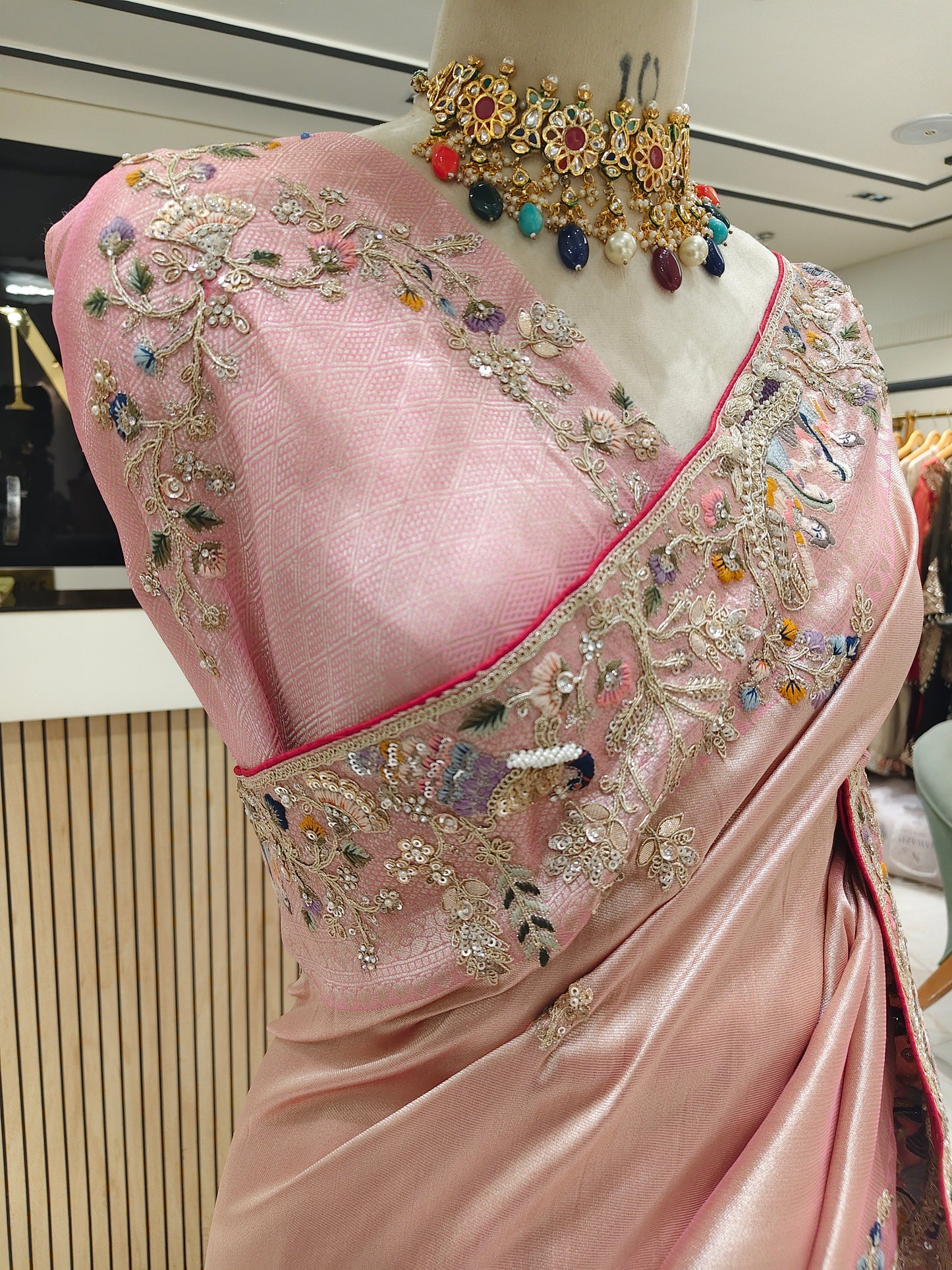 Baby Pink Tissue Designer Saree