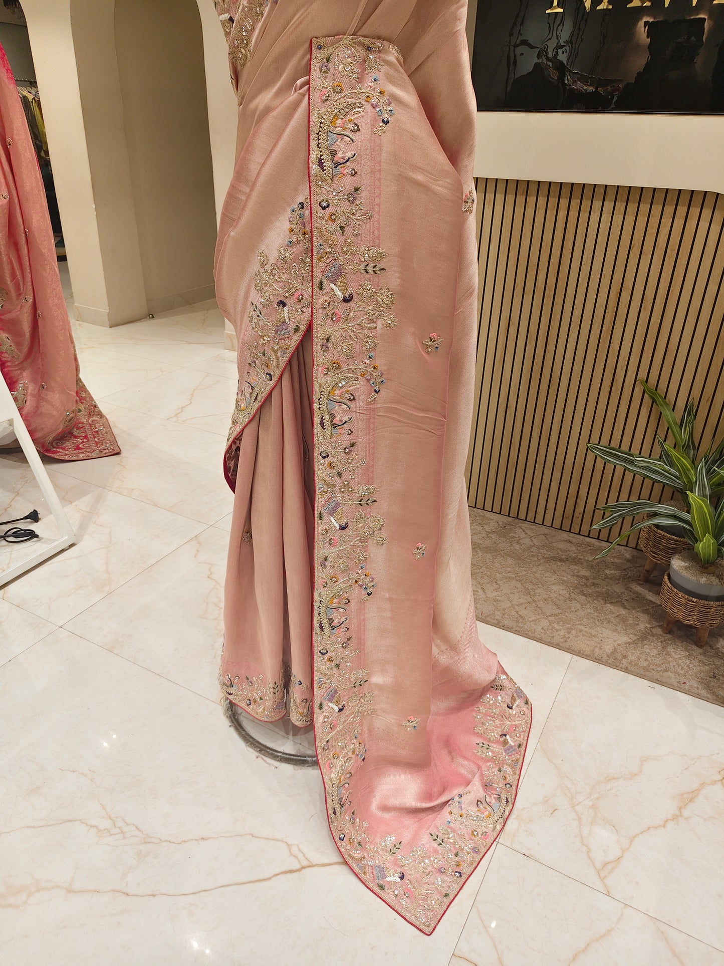 Baby Pink Tissue Designer Saree