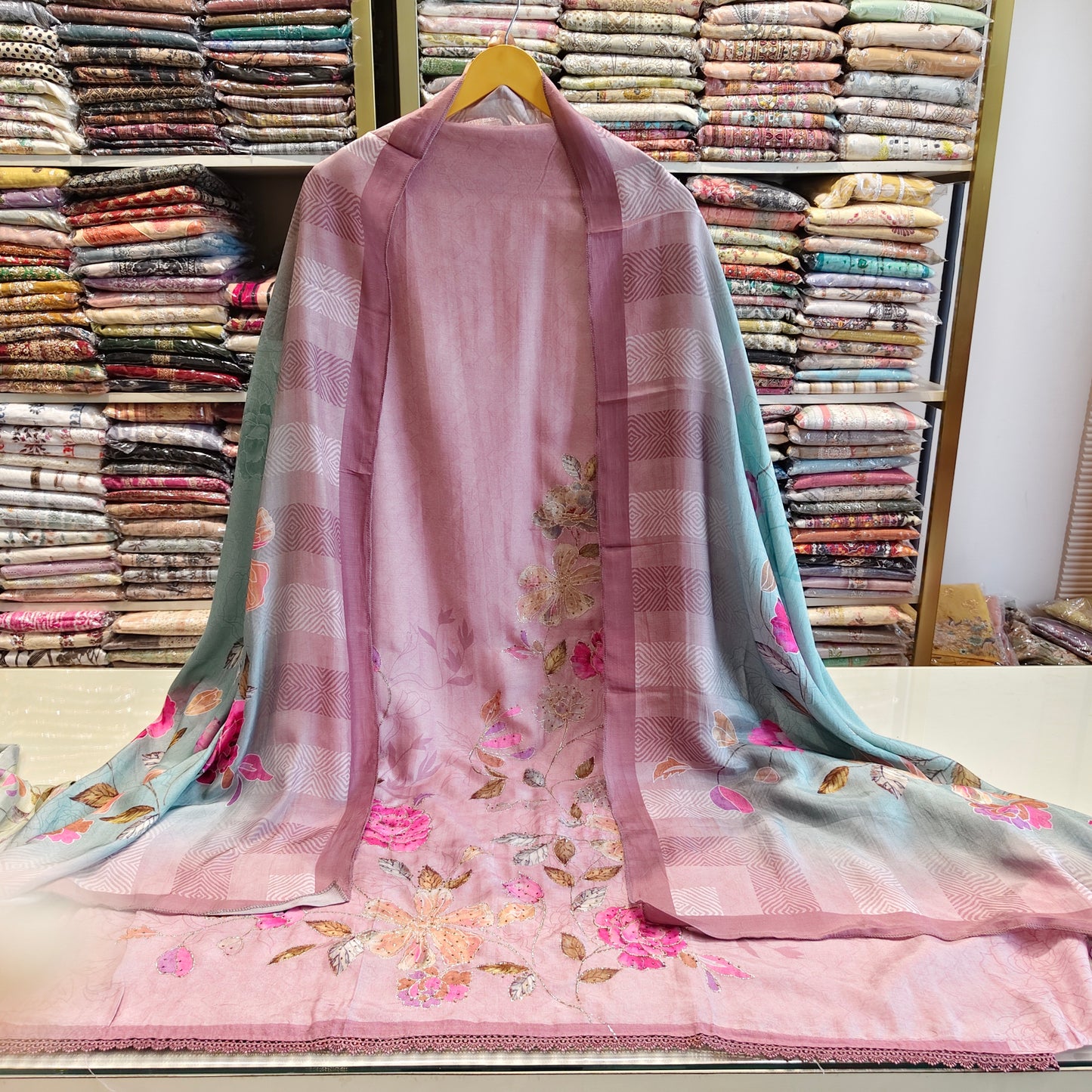 Muslin Floral Print Unstitched Suit