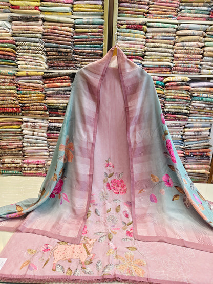 Floral Cow Motif Muslin Suit Set