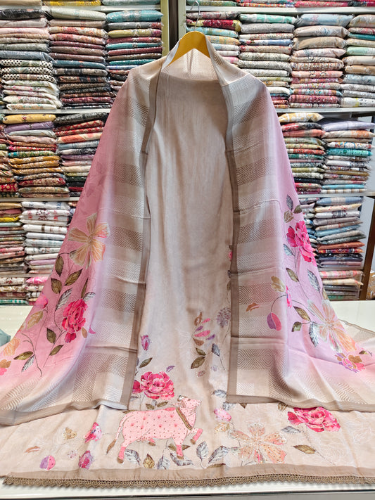 Floral Cow Motif Muslin Suit Set