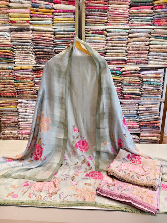 Muslin Unstitched Suit with Cow Motif
Floral Printed Muslin Suit Set
Zari Stone Work Ethnic Suits
Designer Summer Suits for Women
Luxury Unstitched Suits in Lucknow