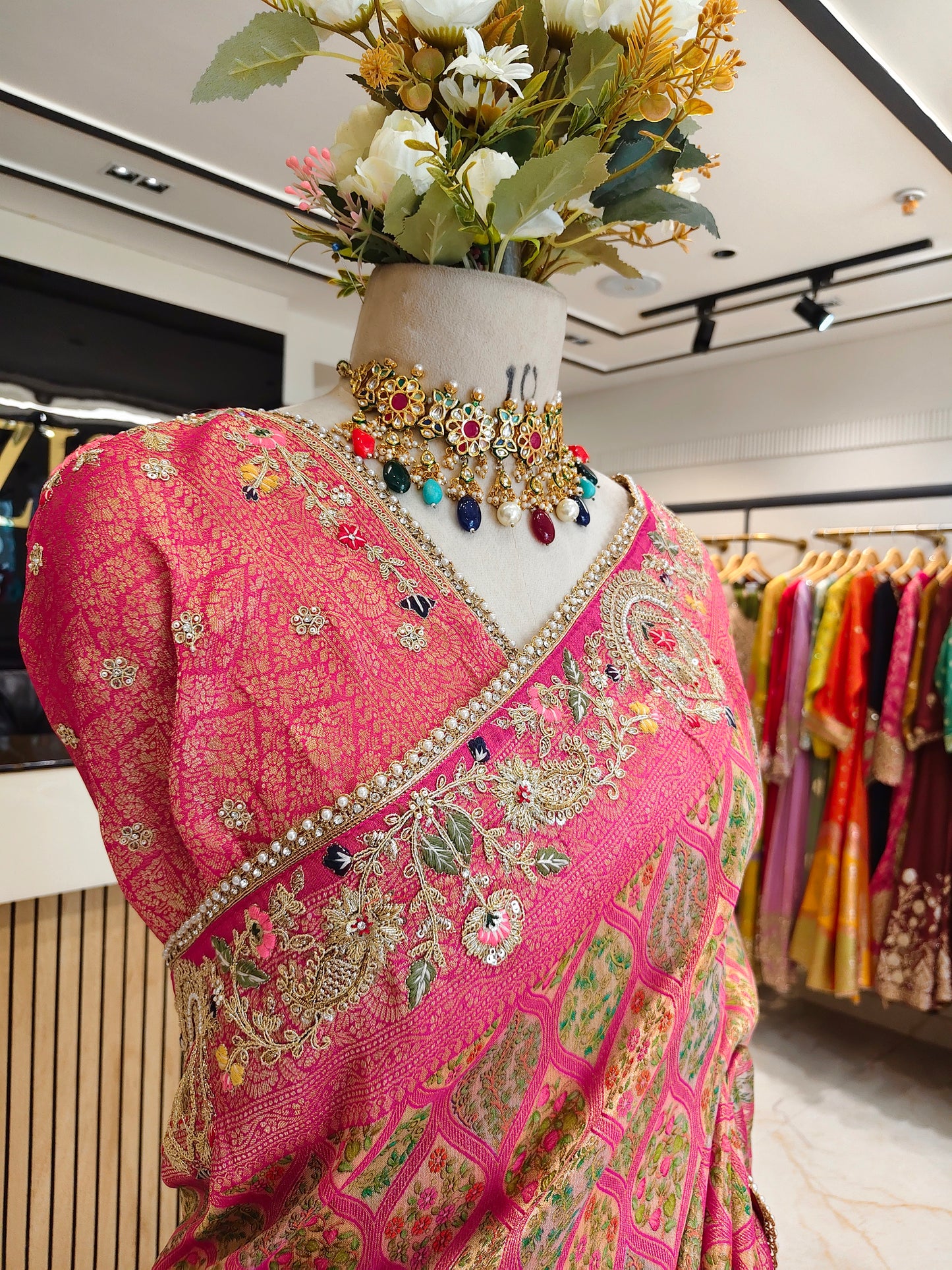 Pink Tissue Saree with Zarkan & Resham Work