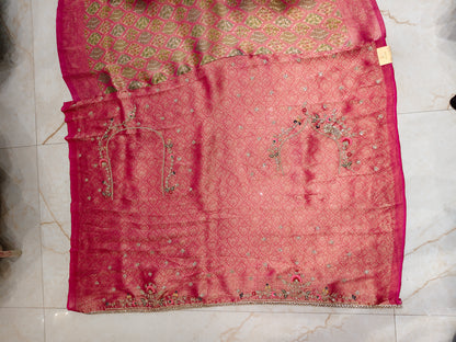 Pink Tissue Saree with Zarkan & Resham Work