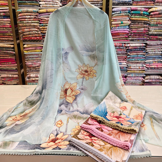 Cotton Unstitched Suit
• Printed Cotton Suit Set India
• Sequins Zari Work Suit
• Floral Chiffon Dupatta Suit
• Luxury Cotton Suit Lucknow