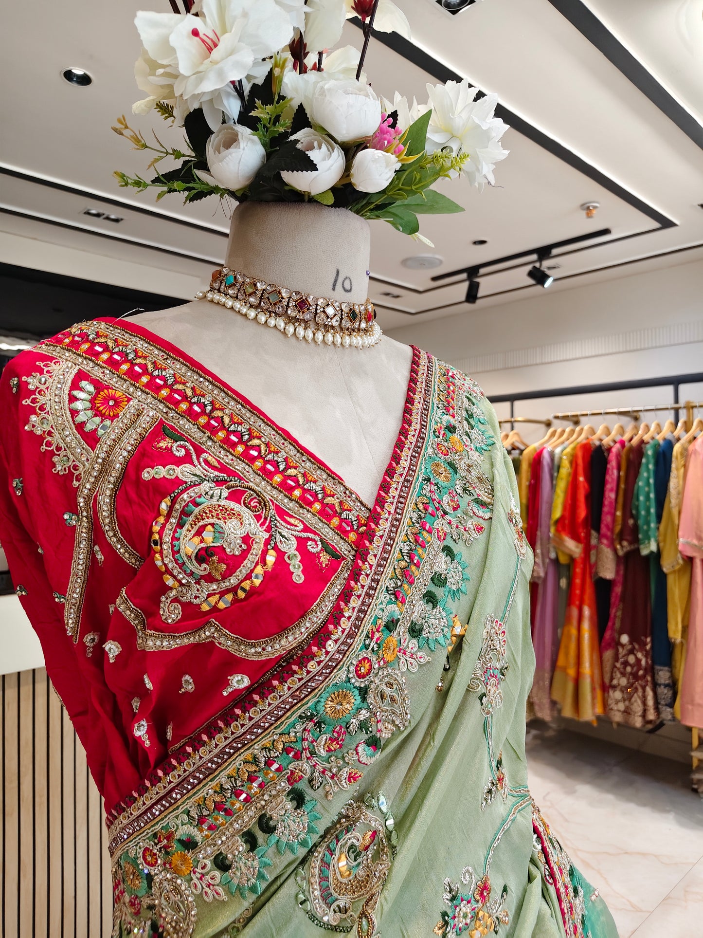 Sea Green & Rani Pink Tissue Saree
