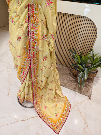 Sea Green & Rani Pink Tissue Saree