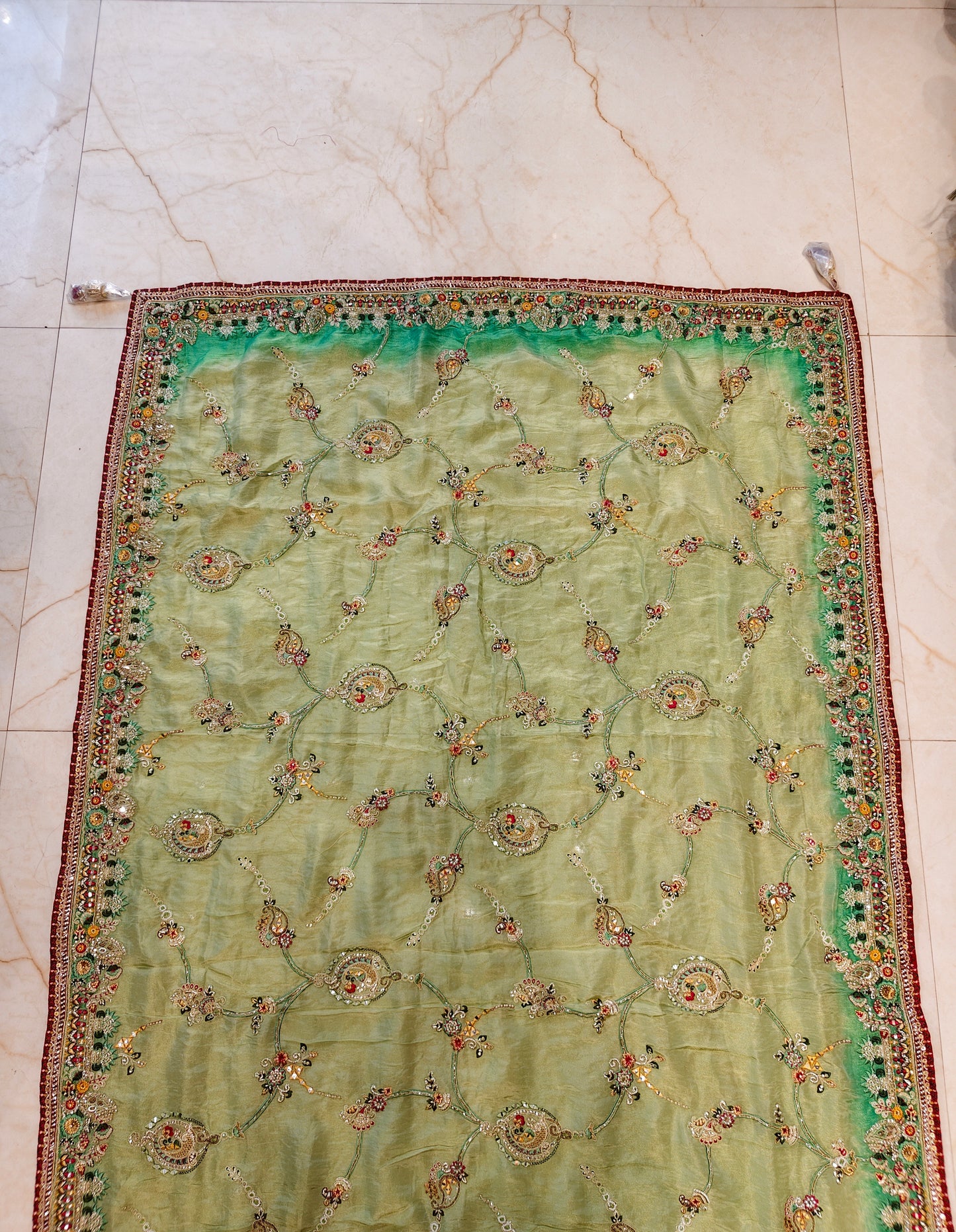 Sea Green & Rani Pink Tissue Saree