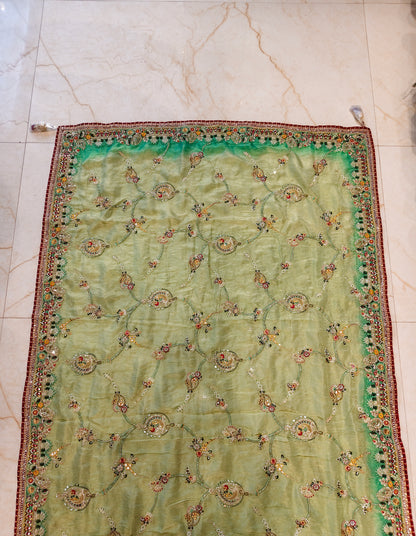 Sea Green & Rani Pink Tissue Saree