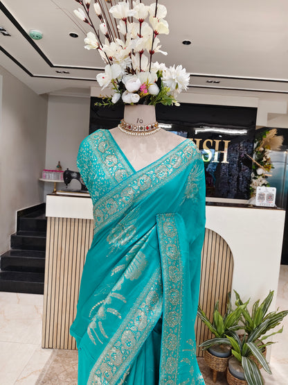 Rama Green Dola Silk  Saree