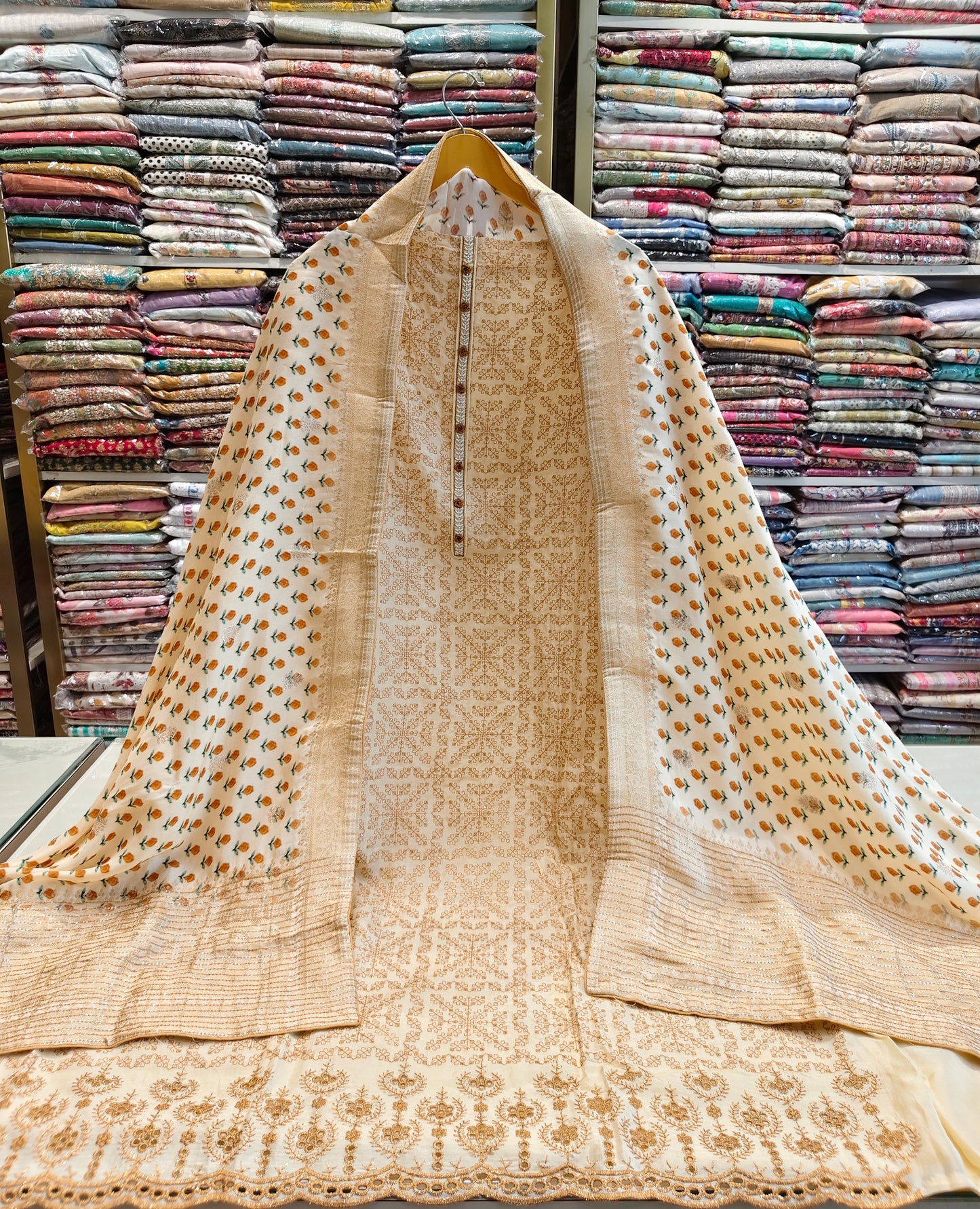 Cream Silk Unstitched Suit Set
Resham Sequins Work Silk Suit
Designer Festive Wear for Women
Muslin Dupatta Ethnic Suit Set
Luxury Unstitched Suits in Lucknow