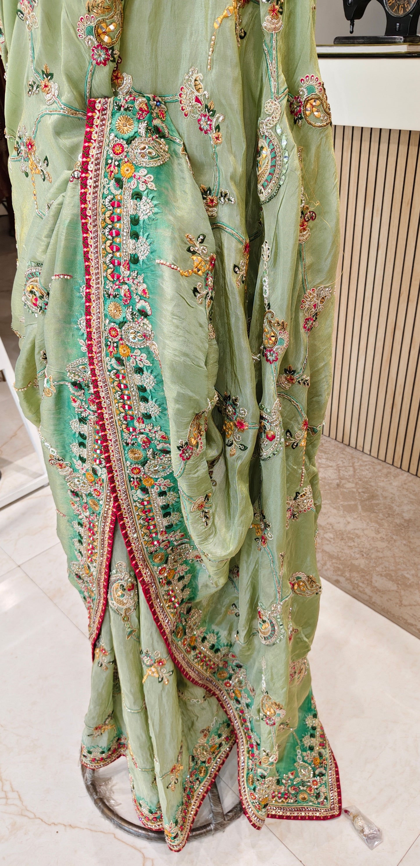 Sea Green & Rani Pink Tissue Saree