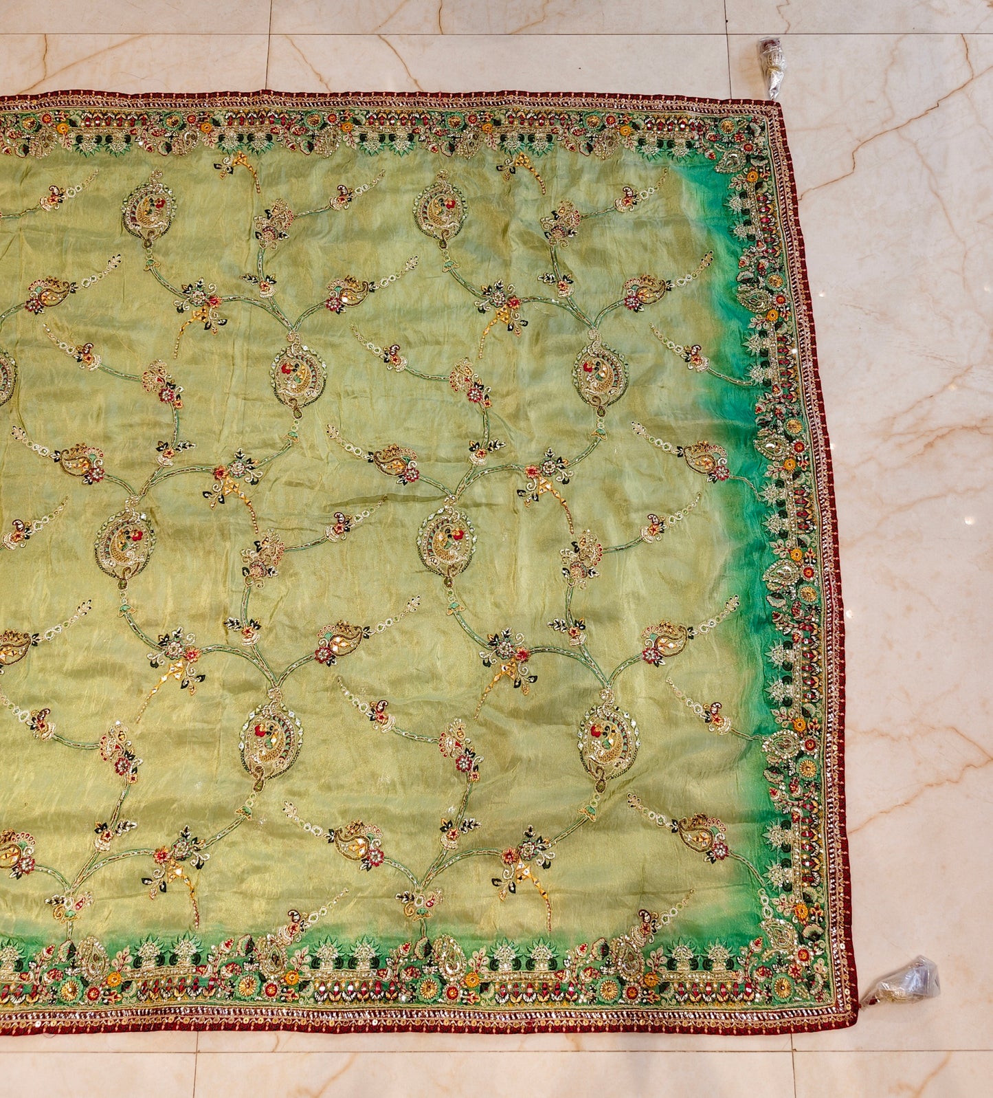 Sea Green & Rani Pink Tissue Saree