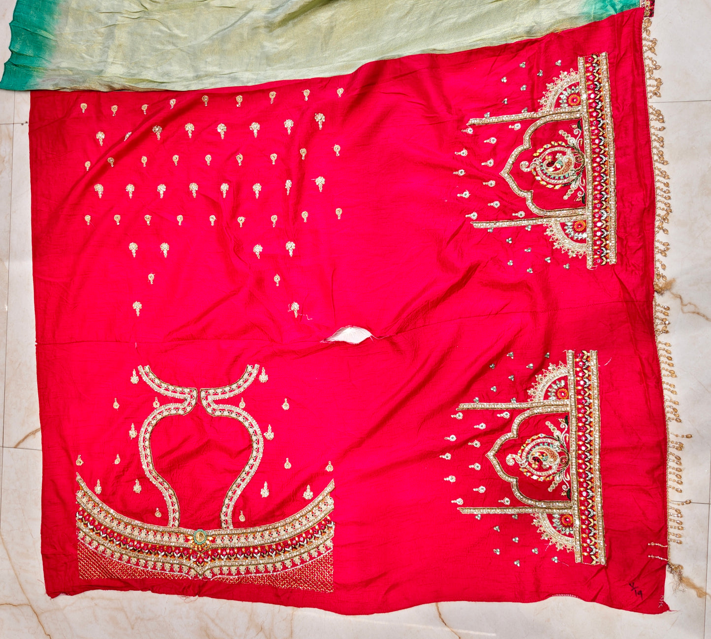 Sea Green & Rani Pink Tissue Saree