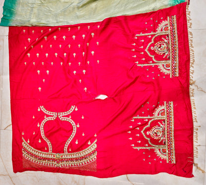 Sea Green & Rani Pink Tissue Saree