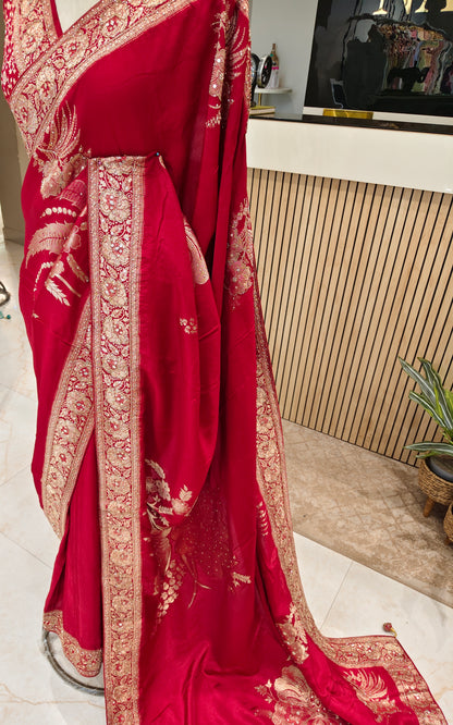 Maroon Dola Silk Designer Saree