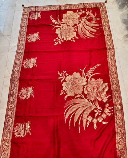 Maroon Dola Silk Designer Saree