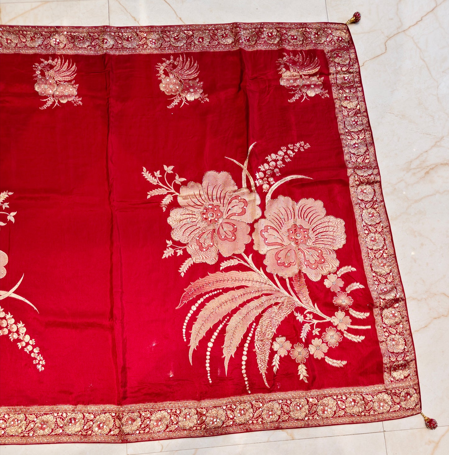 Maroon Dola Silk Designer Saree