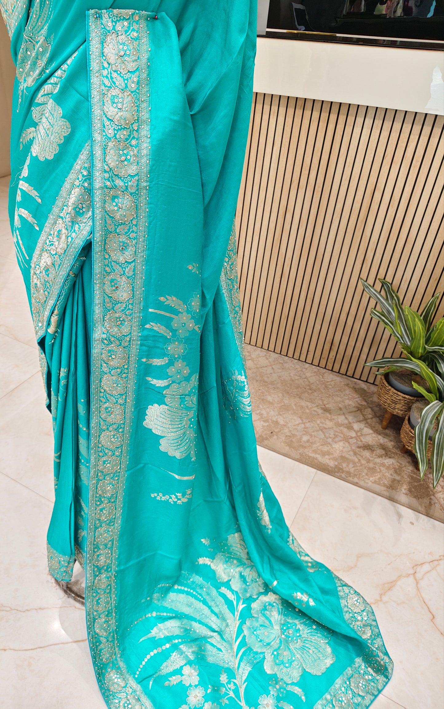 Rama Green Dola Silk  Saree