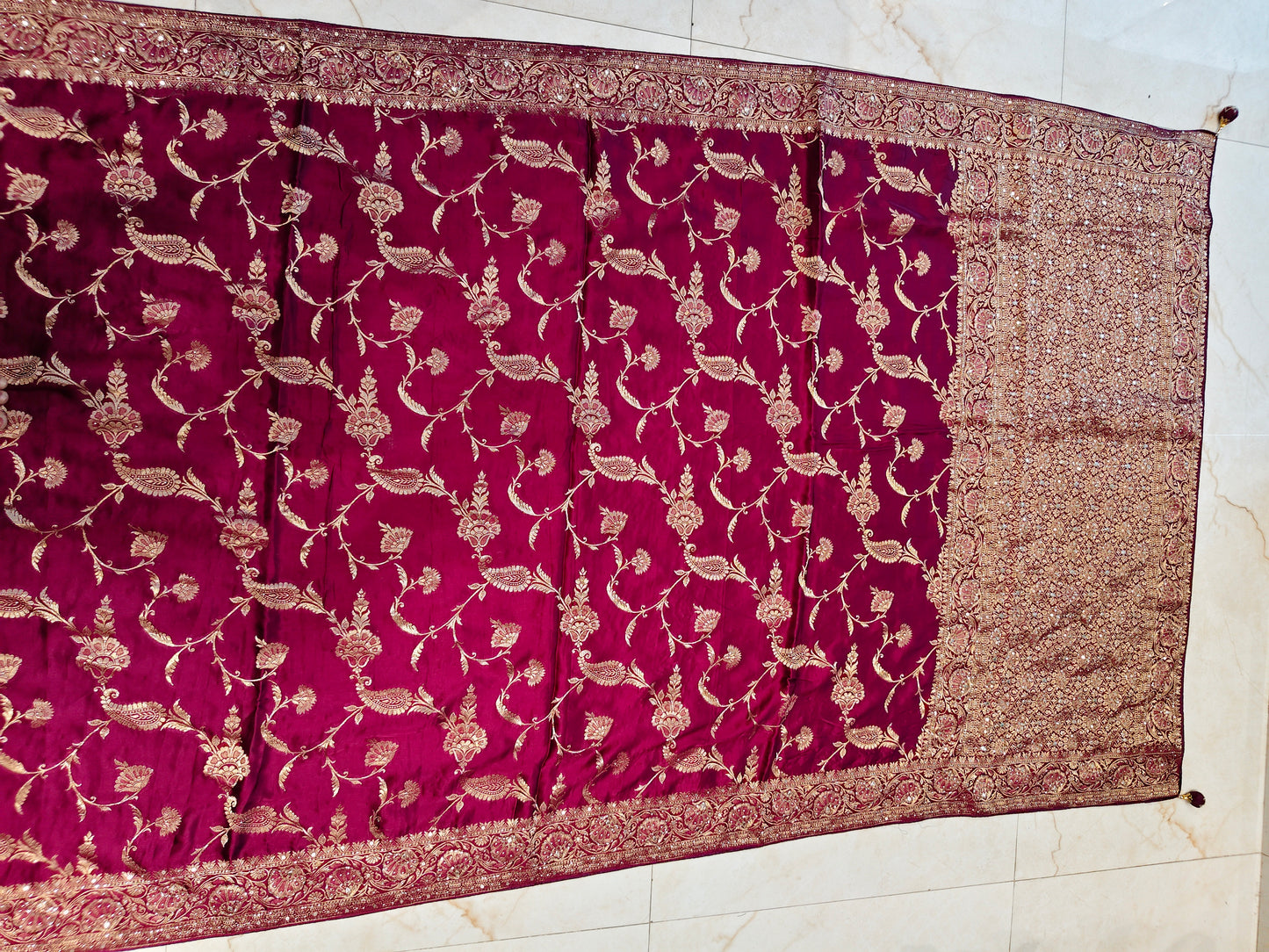 Wine Satin Crepe Designer Saree