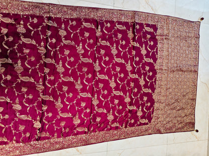Wine Satin Crepe Designer Saree