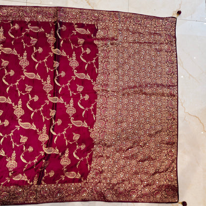 Wine Satin Crepe Designer Saree