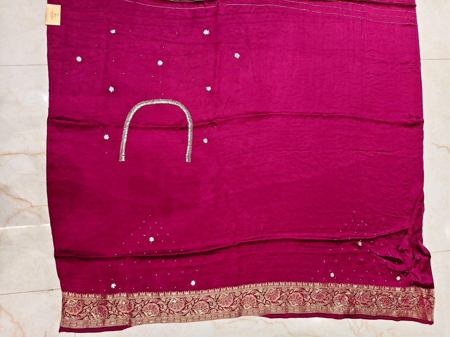 Wine Satin Crepe Designer Saree