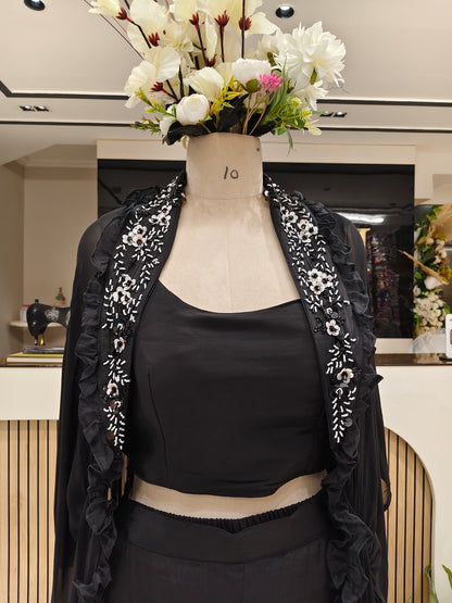 Black Georgette Cape Bustier Palazzo Set