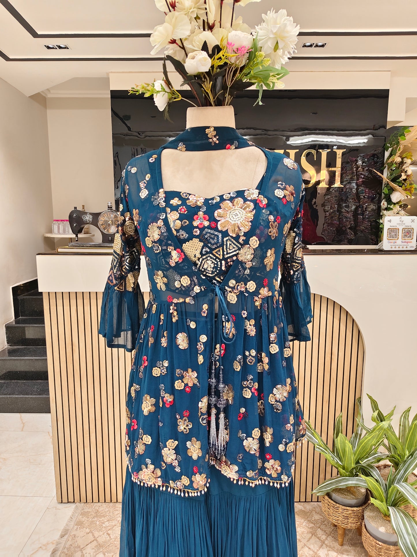Blue Georgette Indo-Western Gharara Set