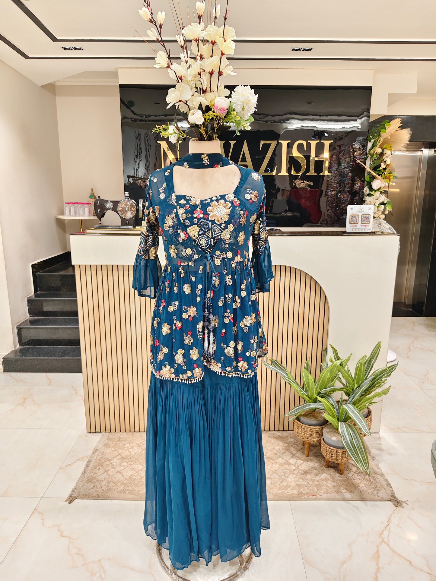 Blue Georgette Indo-Western Gharara Set