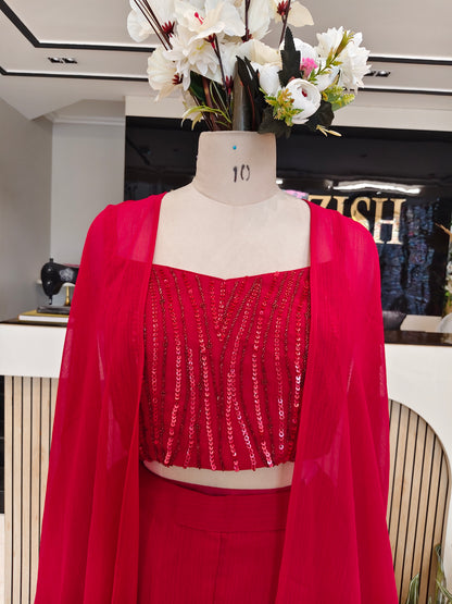 Red Handworked Indo-Western Palazzo Set