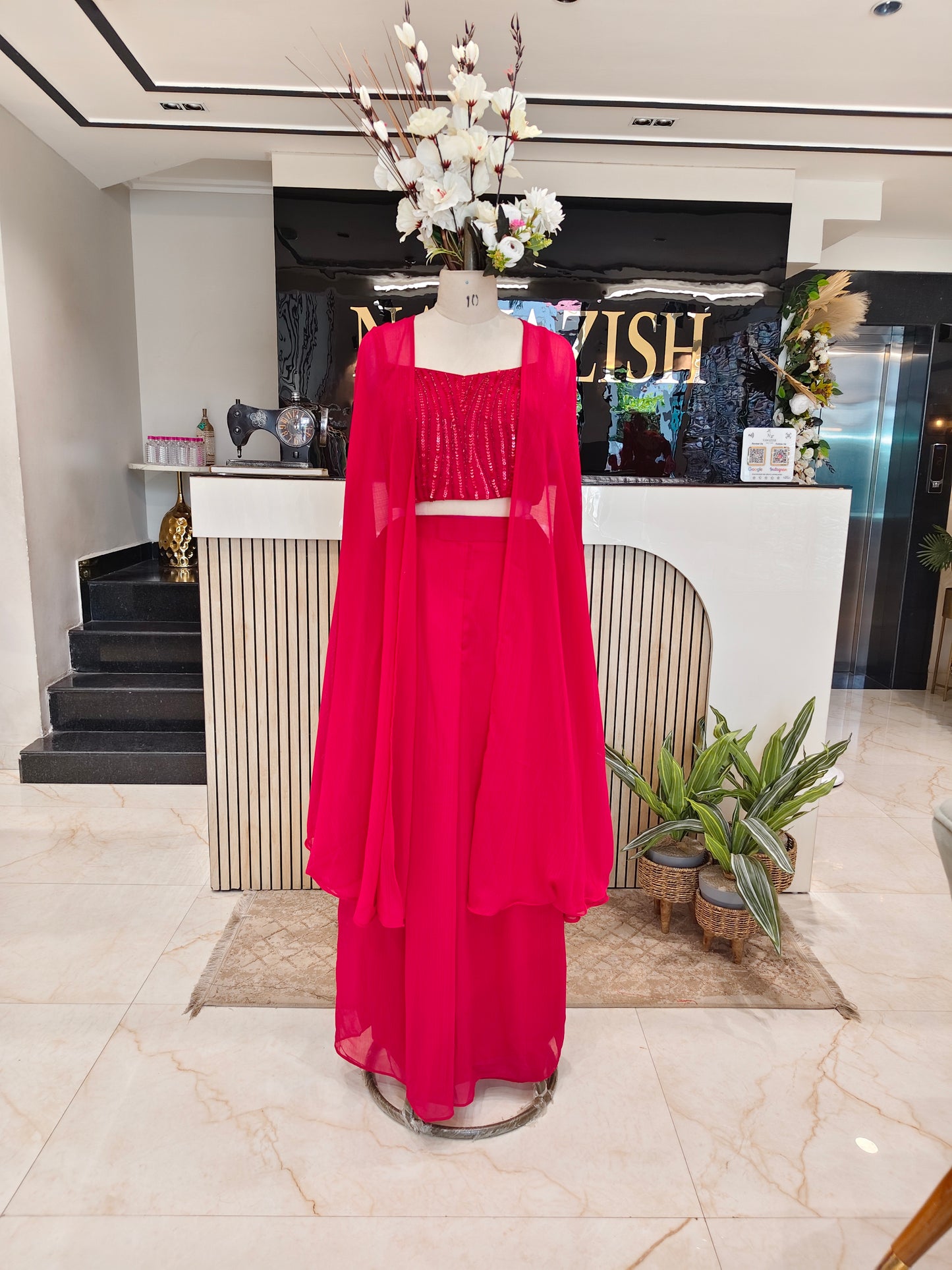 Red Handworked Indo-Western Palazzo Set