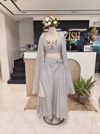 Grey Handworked Indo-Western Skirt Set