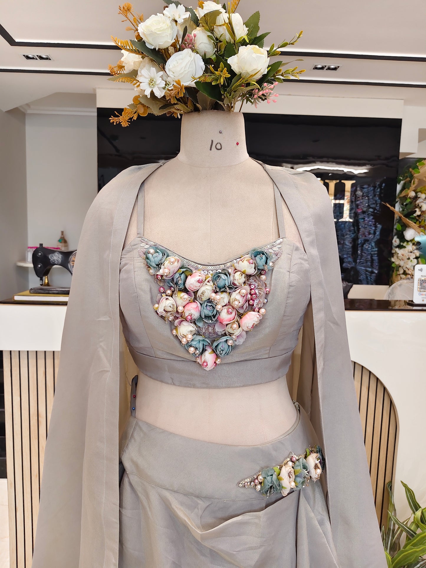 Grey Handworked Indo-Western Skirt Set