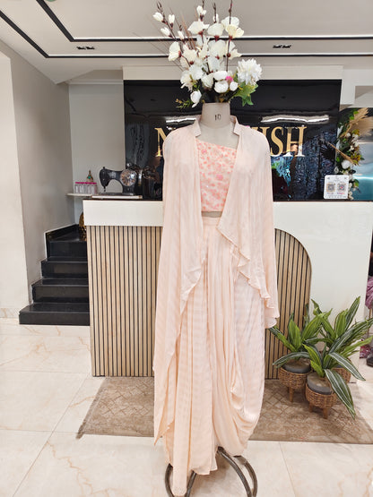 Peach Sequins Drape Skirt Indo Western Set