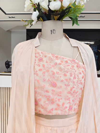 Peach Sequins Drape Skirt Indo Western Set