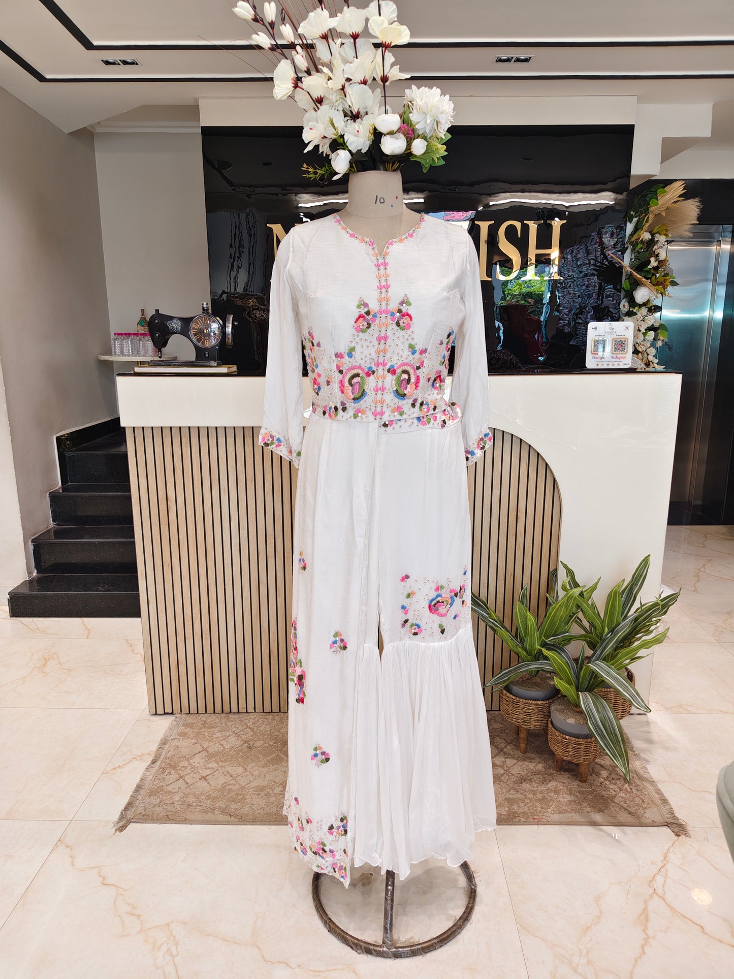 White Silk Indo Western Garara Set