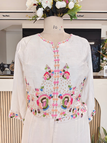 White Silk Indo Western Garara Set