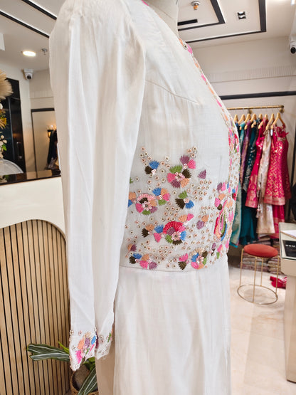 White Silk Indo Western Garara Set