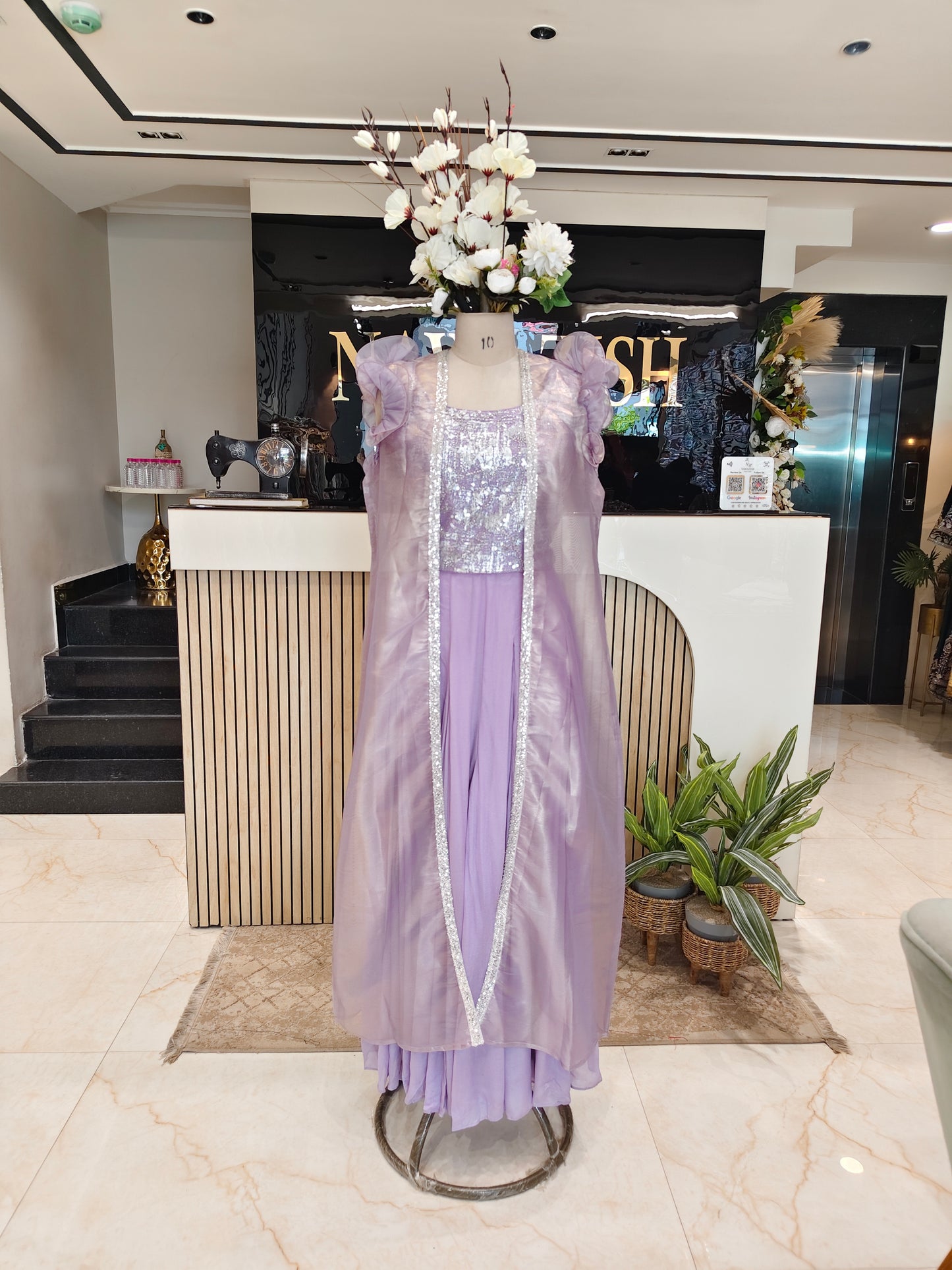 Purple Organza Indo Western Skirt Palazzo Set