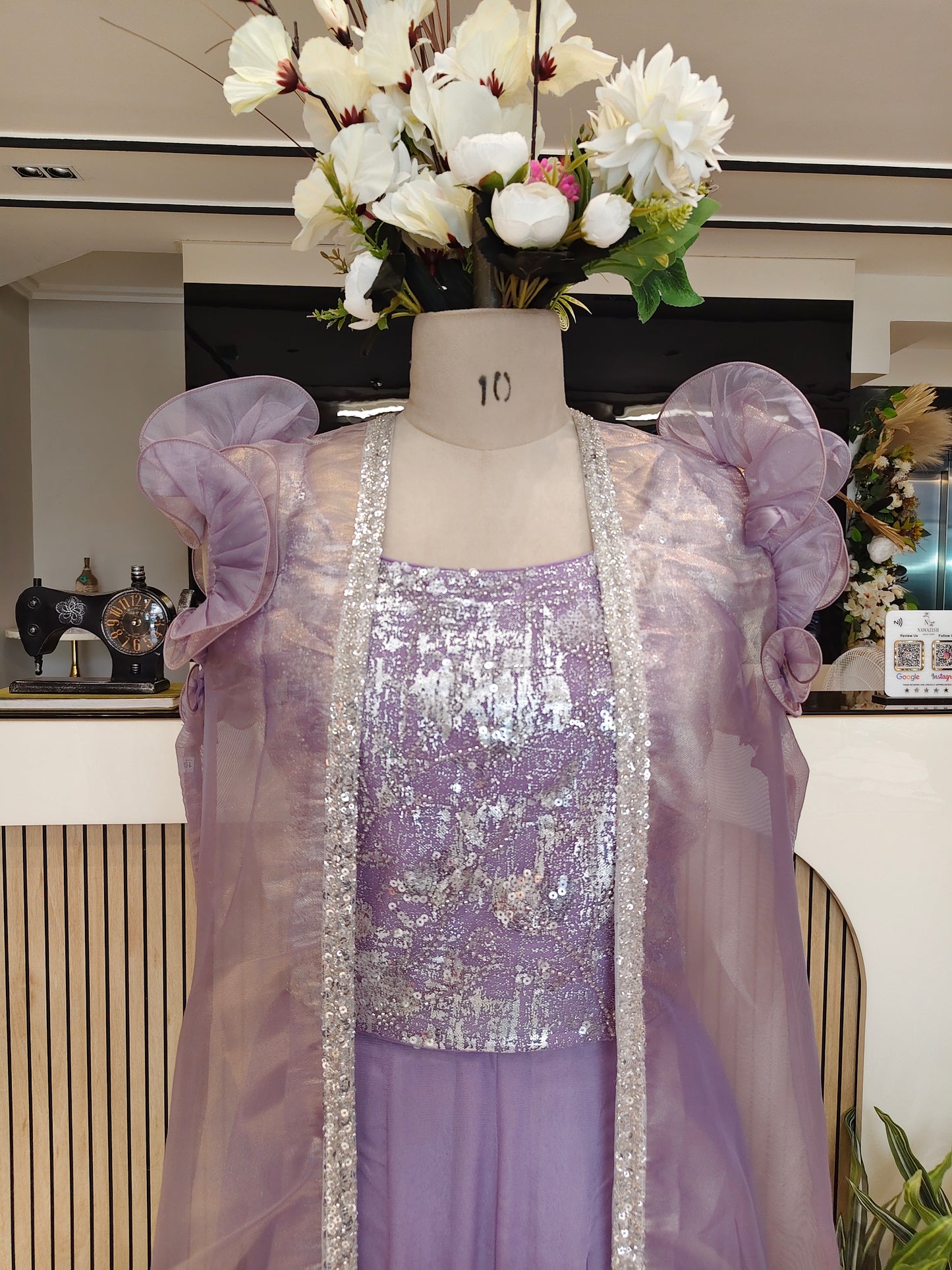 Purple Organza Indo Western Skirt Palazzo Set