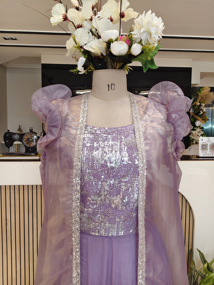 Purple Organza Indo Western Skirt Palazzo Set