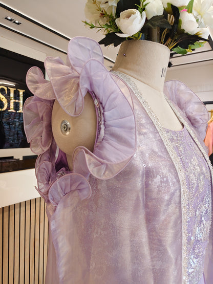 Purple Organza Indo Western Skirt Palazzo Set